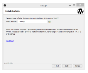 Bitnami's WordPress installation folder selection