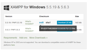 Xampp md5 screenshot