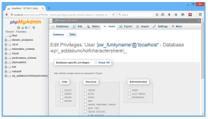 PHPMyAdmin Edit Database Privileges