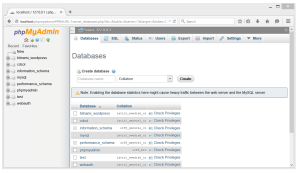 PHPmyAdmin Database page