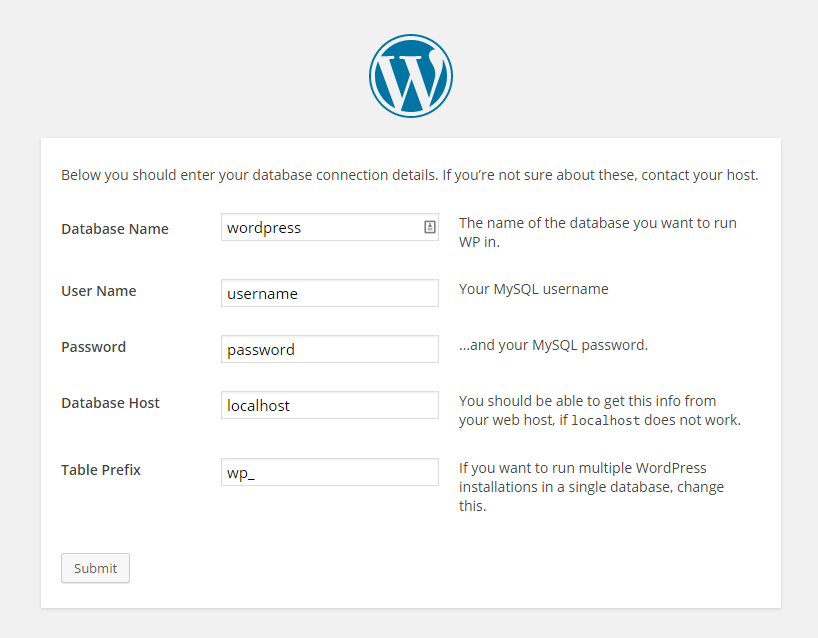 Wordpress information entry