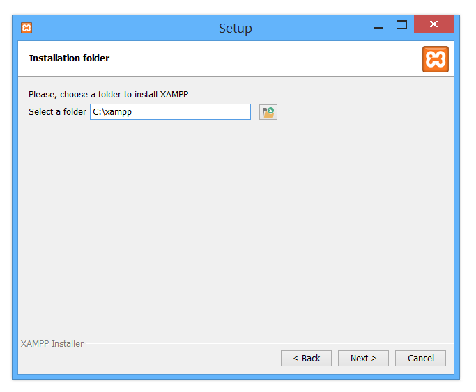 Xampp installation folder selection